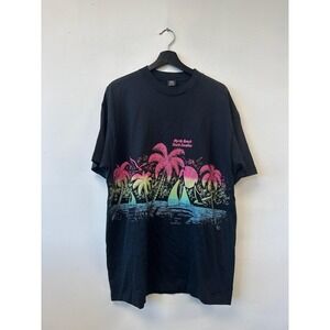Vintage Myrtle Beach Shirt Mens XL Black Neon Palm Tree Sailboat Graphic 80s